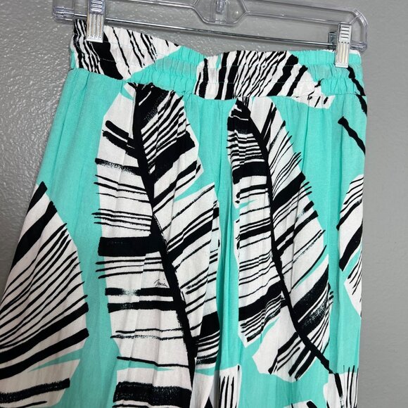 Trina Turk Aqua and Black Leaf Print Swim Coverup - Picture 6 of 9